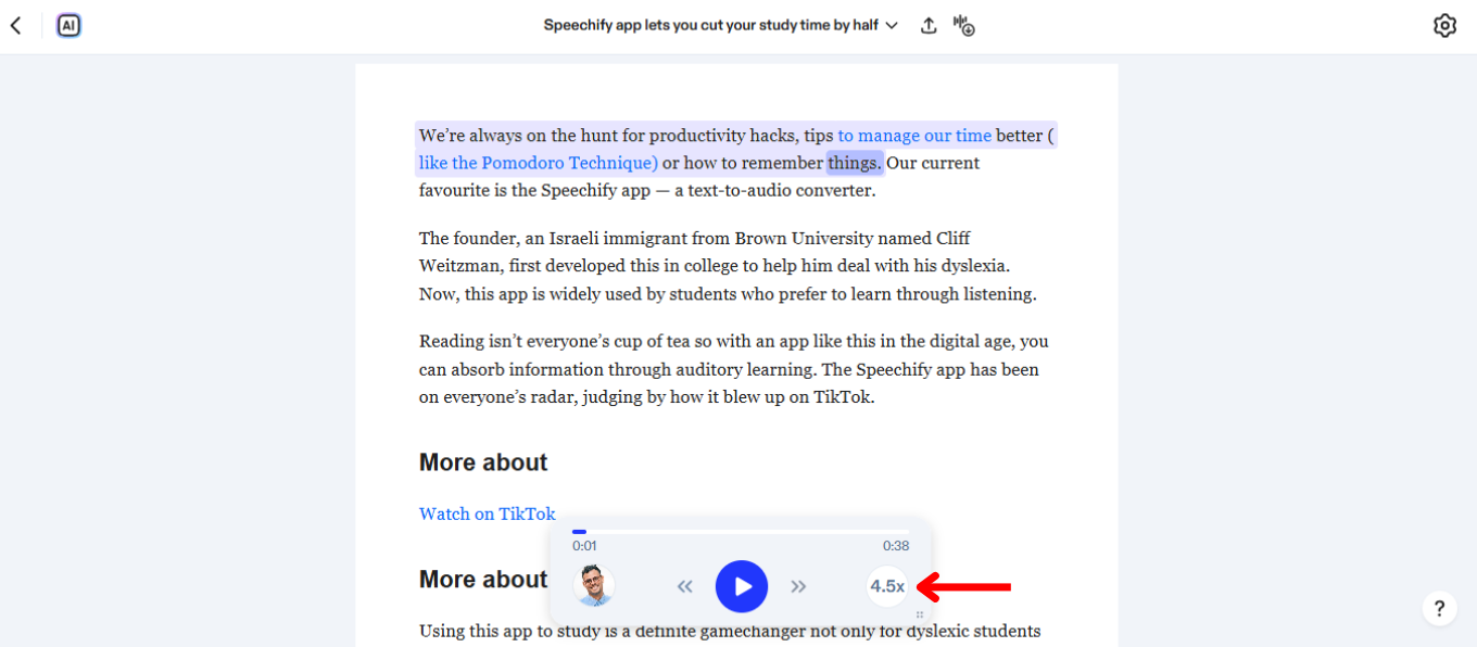How to Change the Reading Speed on the Speechify Web App